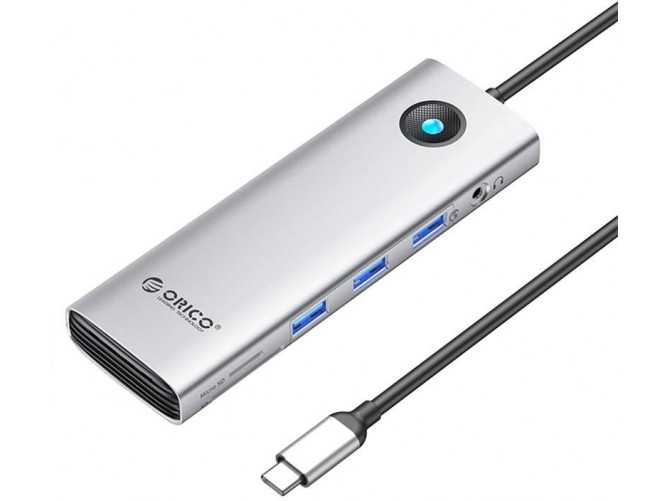Stacja dokująca HUB 10w1 Orico USB-C, HDMI, 3xUSB, SD/TF, Audio (srebrna)