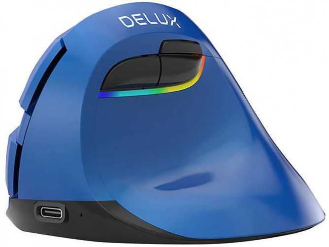 Bezdrátová vertikální myš Delux M618Mini BT4.0 + 2,4Ghz 4000DPI RGB (modrá)